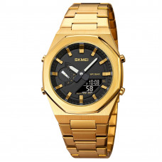 Чоловічий годинник Skmei 1816GDBK Gold-Black з комбінованим циферблатом та підсвічуванням Чоловічий годинник Skmei 1816GDBK Gold-Black з комбінованим циферблатом та підсвічуванням