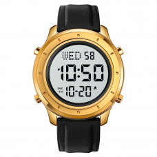 Чоловічий годинник Skmei 1864LGDWT Gold-White Leather з електронним циферблатом та золотистим корпусом Чоловічий годинник Skmei 1864LGDWT Gold-White Leather з електронним циферблатом та золотистим корпусом