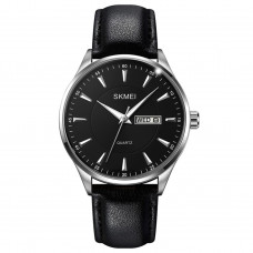 Чоловічий класичний годинник Skmei 2075SIBK Silver-Black зі шкіряним ремінцем та календарем Чоловічий класичний годинник Skmei 2075SIBK Silver-Black зі шкіряним ремінцем та календарем