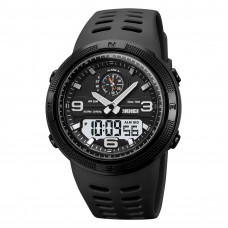 Чоловічий спортивний годинник Skmei 1655BKWT Black-White з комбінованим циферблатом та підсвічуванням Чоловічий спортивний годинник Skmei 1655BKWT Black-White з комбінованим циферблатом та підсвічуванням