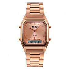 Жіночий наручний годинник Skmei 1220RG Rose Gold з подвійним циферблатом та металевим браслетом