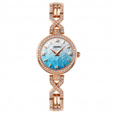 Жіночий класичний годинник Skmei 2001BU Blue з мінеральним склом та браслетом кольору рожеве золото