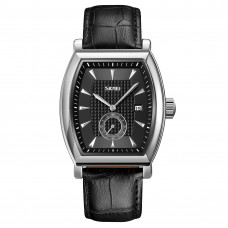Чоловічий класичний годинник Skmei 9306SIBK Silver-Black зі сріблястим прямокутним корпусом та шкіряним ремінцем Чоловічий класичний годинник Skmei 9306SIBK Silver-Black зі сріблястим прямокутним корпусом та шкіряним ремінцем
