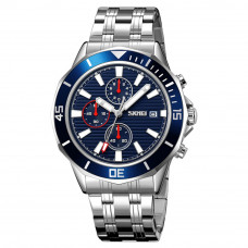 Чоловічий годинник Skmei 9335SIBU Silver-Blue з хронографом та календарем, сріблястий браслет Чоловічий годинник Skmei 9335SIBU Silver-Blue з хронографом та календарем, сріблястий браслет