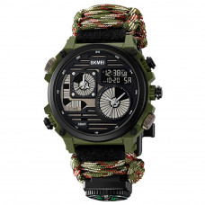 Чоловічий тактичний годинник Skmei 2202NCMGN Camo Green з компасом та ремінцем з паракорду