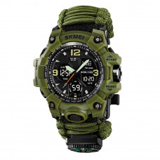 Чоловічий годинник Skmei 1155BNAG Army Green тактичний зі стрілково-електронним циферблатом та паракордом Чоловічий годинник Skmei 1155BNAG Army Green тактичний зі стрілково-електронним циферблатом та паракордом