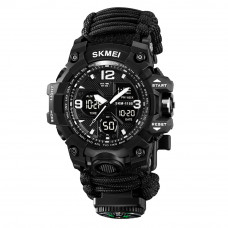 Чоловічий тактичний годинник Skmei 1155BNBK Black з паракордовим ремінцем та підсвічуванням
