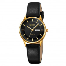 Жіночий класичний годинник Skmei 2251GDBK Gold-Black з мінеральним склом та шкіряним ремінцем