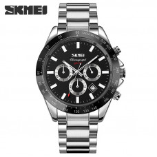 Чоловічий наручний годинник Skmei 9259SIBK Silver-Black зі сріблястим браслетом та хронографом