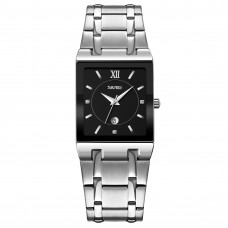 Жіночий годинник Skmei 9263SIBK Silver-Black у класичному стилі з металевим браслетом та чорним циферблатом