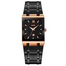 Жіночий наручний годинник Skmei 9263RGBKBK Rose Gold-Black-Black з металевим браслетом та календарем