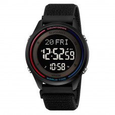 Чоловічий спортивний годинник Skmei 2412NBK Black Nylon з електронним циферблатом та нейлоновим ремінцем Чоловічий спортивний годинник Skmei 2412NBK Black Nylon з електронним циферблатом та нейлоновим ремінцем