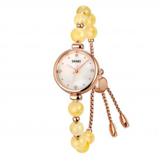 Жіночий класичний годинник Skmei 1983YL Yellow STOPPED з мінеральним склом та корпусом кольору рожеве золото
