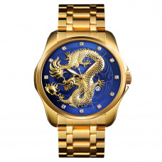 Чоловічий годинник Skmei 9193GDBU Gold-Blue з золотистим браслетом та синім циферблатом