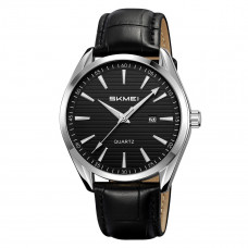 Чоловічий годинник Skmei 2490SIBK Silver-Black з мінеральним склом та шкіряним ремінцем