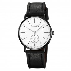 Чоловічий класичний годинник Skmei 2308BK Black STOPPED з мінеральним склом та шкіряним ремінцем Чоловічий класичний годинник Skmei 2308BK Black STOPPED з мінеральним склом та шкіряним ремінцем