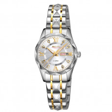Жіночий годинник Skmei 9370TGDSI Gold-Silver у класичному стилі з календарем та металевим браслетом