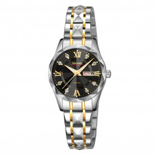 Жіночий класичний годинник Skmei 9370TGDBK Gold-Black з металевим браслетом та календарем