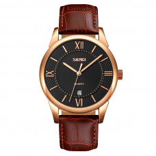 Чоловічий годинник Skmei 9261BNBK Brown-Black з коричневим шкіряним ремінцем та мінеральним склом