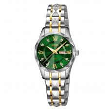 Жіночий годинник Skmei 9370TGDGN Silver-Gold-Green з мінеральним склом та сталевим браслетом