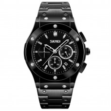 Чоловічий годинник Skmei 9157SBK Black-Steel з хронографом та сталевим браслетом
