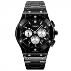 Чоловічий годинник Skmei 9157SBKSI Black-Silver-Steel з хронографом та металевим браслетом