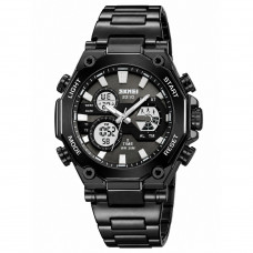 Чоловічий годинник Skmei 2210BK Black з комбінованим циферблатом та металевим браслетом Чоловічий годинник Skmei 2210BK Black з комбінованим циферблатом та металевим браслетом