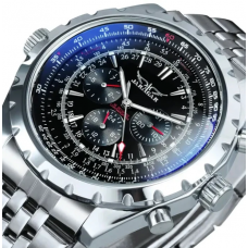 Чоловічий механічний годинник Jaragar 6905 Silver-Black зі сріблястим корпусом та чорним циферблатом Чоловічий механічний годинник Jaragar 6905 Silver-Black зі сріблястим корпусом та чорним циферблатом