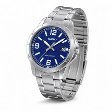 Чоловічий годинник Casio MTP-V004D-2B — класична модель з синім циферблатом та браслетом Чоловічий годинник Casio MTP-V004D-2B — класична модель з синім циферблатом та браслетом