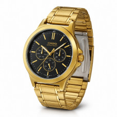 Чоловічий годинник Casio MTP-V300G-1A в золотистому кольорі з багатофункціональним циферблатом та браслетом Чоловічий годинник Casio MTP-V300G-1A в золотистому кольорі з багатофункціональним циферблатом та браслетом