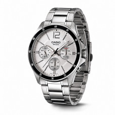 Чоловічий годинник Casio MTP-1374D-7A — класична модель зі сріблястим циферблатом та металевим браслетом Чоловічий годинник Casio MTP-1374D-7A — класична модель зі сріблястим циферблатом та металевим браслетом