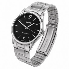 Чоловічий годинник Casio MTP-V005D-1B Класичний зі сріблястим браслетом та чорним циферблатом Чоловічий годинник Casio MTP-V005D-1B Класичний зі сріблястим браслетом та чорним циферблатом