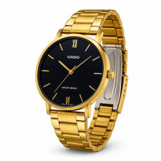 Чоловічий годинник Casio MTP-VT01G-1B Classic з золотистим браслетом та чорним циферблатом Чоловічий годинник Casio MTP-VT01G-1B Classic з золотистим браслетом та чорним циферблатом