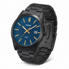 Чоловічий годинник Casio MTP-VD03B-2A з синім циферблатом та чорним металевим браслетом Чоловічий годинник Casio MTP-VD03B-2A з синім циферблатом та чорним металевим браслетом