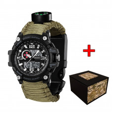 Чоловічий тактичний годинник Awarder 012BKSU ЗСУ з паракордовим ремінцем Army Green та підсвічуванням
