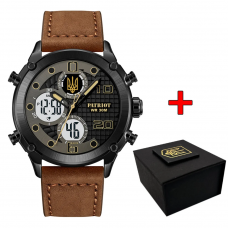Чоловічий наручний годинник Patriot 017BKBR Тризуб золото Black-Brown зі стрілково-електронним циферблатом Чоловічий наручний годинник Patriot 017BKBR Тризуб золото Black-Brown зі стрілково-електронним циферблатом