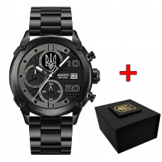Чоловічий годинник Awarder 016 Тризуб Black-Black Steel з хронографом та сталевим браслетом