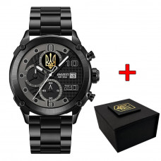 Чоловічий годинник Awarder 016 Тризуб золото Black-Black Steel з хронографом та сталевим браслетом