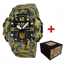 Чоловічий тактичний годинник Awarder 003 Тризуб золото Army Green з комбінованим циферблатом