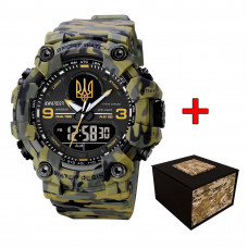 Чоловічий тактичний годинник Awarder 001 Тризуб золото Camo Green з камуфляжним ремінцем та підсвічуванням