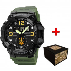 Чоловічий тактичний годинник Awarder 003 Тризуб золото Army Green-Black з комбінованим циферблатом