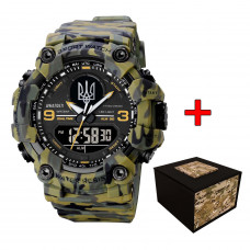 Чоловічий тактичний годинник Awarder 001 Тризуб Camo Green з комбінованим циферблатом та захистом 5 ATM