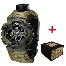 Чоловічий тактичний годинник Awarder 005P Тризуб Camo Green з паракордовим ремінцем та компасом