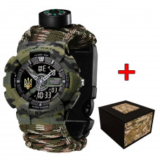 Чоловічий тактичний годинник Awarder 005P Тризуб золото Camo Green з паракордовим ремінцем та компасом