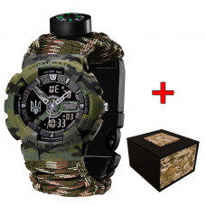 Чоловічий тактичний годинник Awarder 005P Тризуб Camo Green з паракордовим ремінцем та компасом