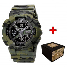 Годинник наручний Awarder 005 Тризуб срібло Camo Green — тактичний чоловічий годинник 5 ATM Годинник наручний Awarder 005 Тризуб срібло Camo Green — тактичний чоловічий годинник 5 ATM