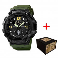 Чоловічий тактичний годинник Awarder 004 Тризуб Army Green-Black з комбінованим циферблатом