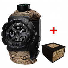 Чоловічий тактичний годинник Awarder 005P Тризуб Black з паракордовим ремінцем Desert Camo та компасом