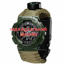 Чоловічий тактичний годинник Awarder 005P Army Green AG з компасом та паракордовим ремінцем