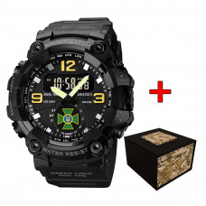 Чоловічий тактичний годинник Awarder 003BKDPS ДПС Чорний з комбінованим циферблатом та підсвічуванням